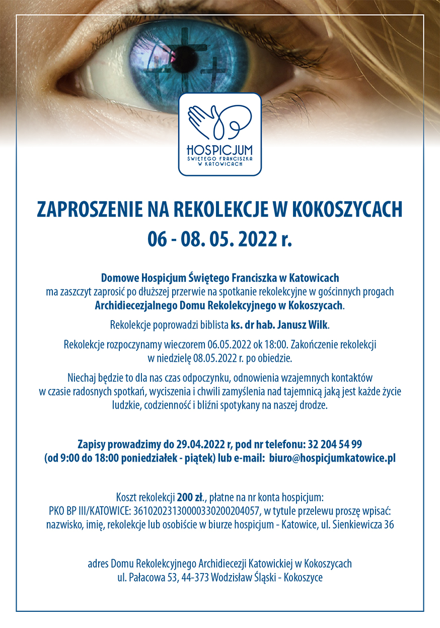 Zaproszenie na rekolekcje hospicyjne w Kokoszycach